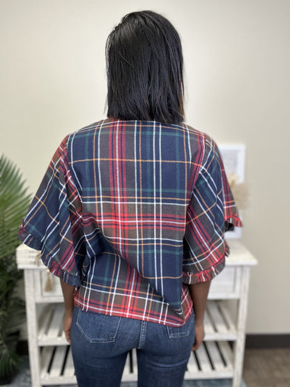 Making Plans Women's Plaid Button Down Short Sleeve Top