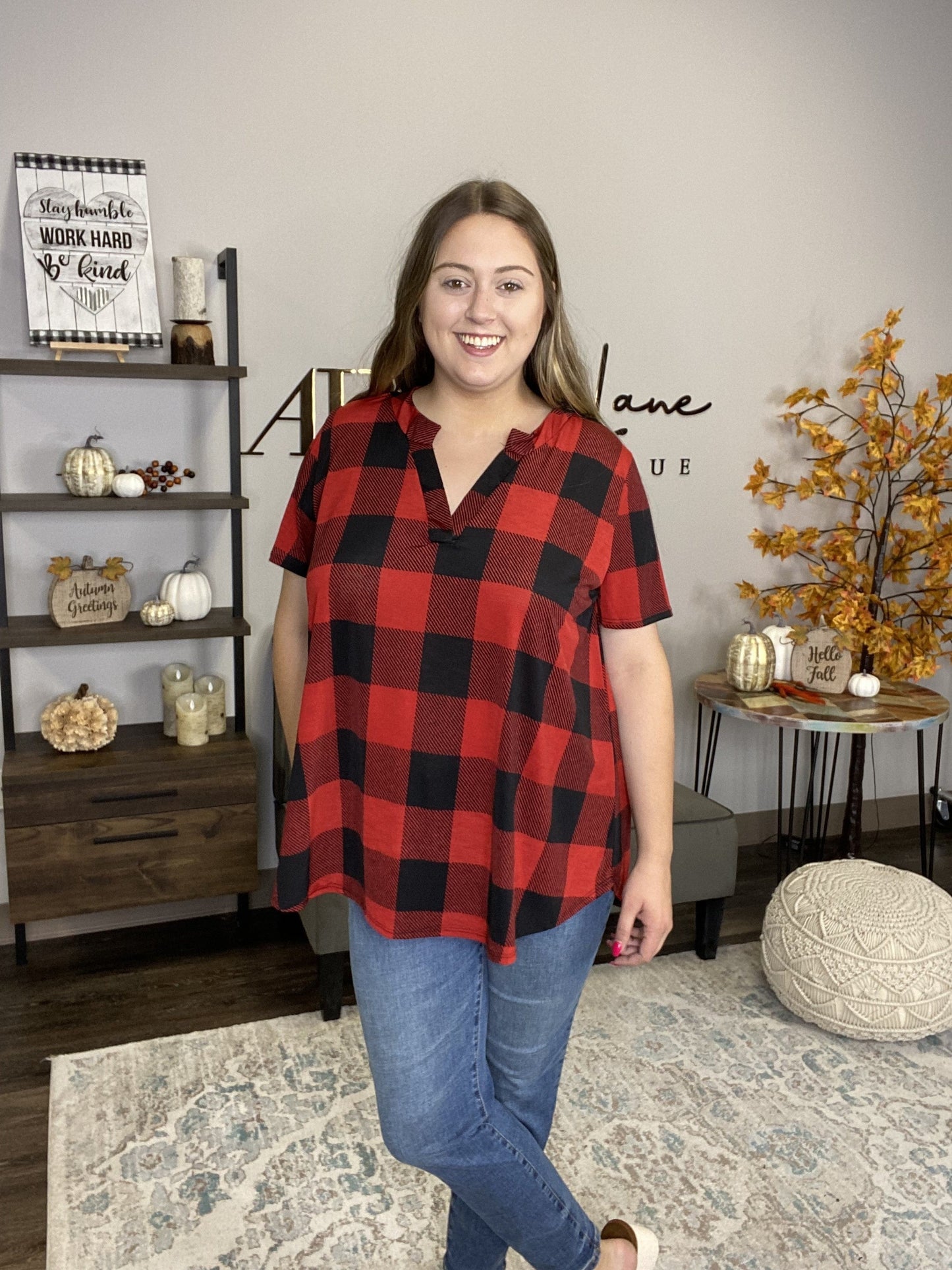 Go The Distance Women's Plaid Short Sleeve Top