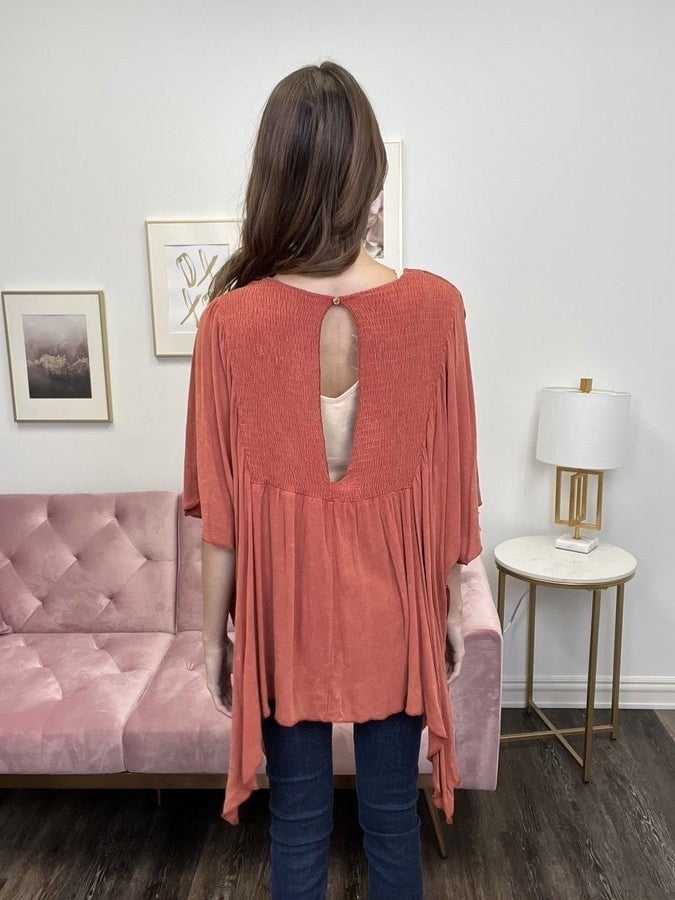Free Flowing Women's Eyelet Slit Flowy Smock Top