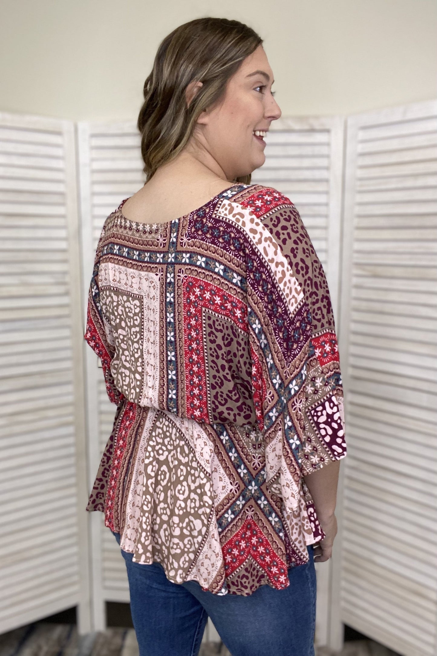 Go All Night Women's V-Neck Patchwork Long Sleeve Top