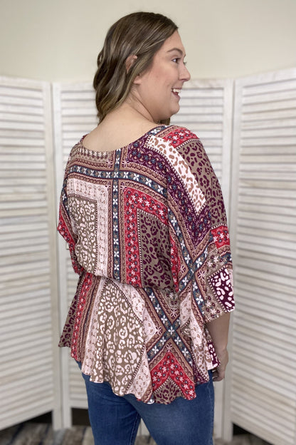 Go All Night Women's V-Neck Patchwork Long Sleeve Top