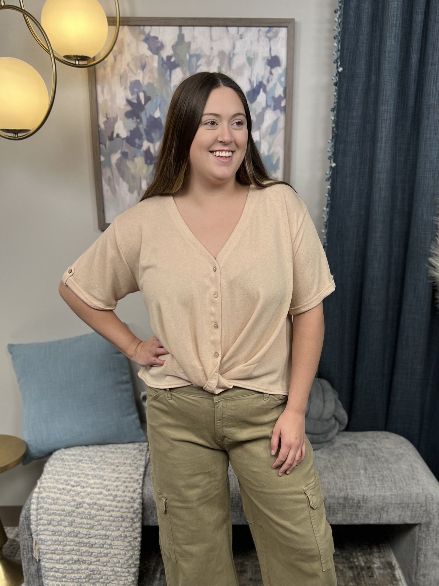 Let's Get Twisted Women's Twist Front Short Sleeve Top