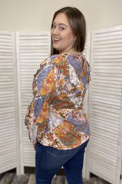 Long Enough Women's Ruffled Long Puff Sleeve Top